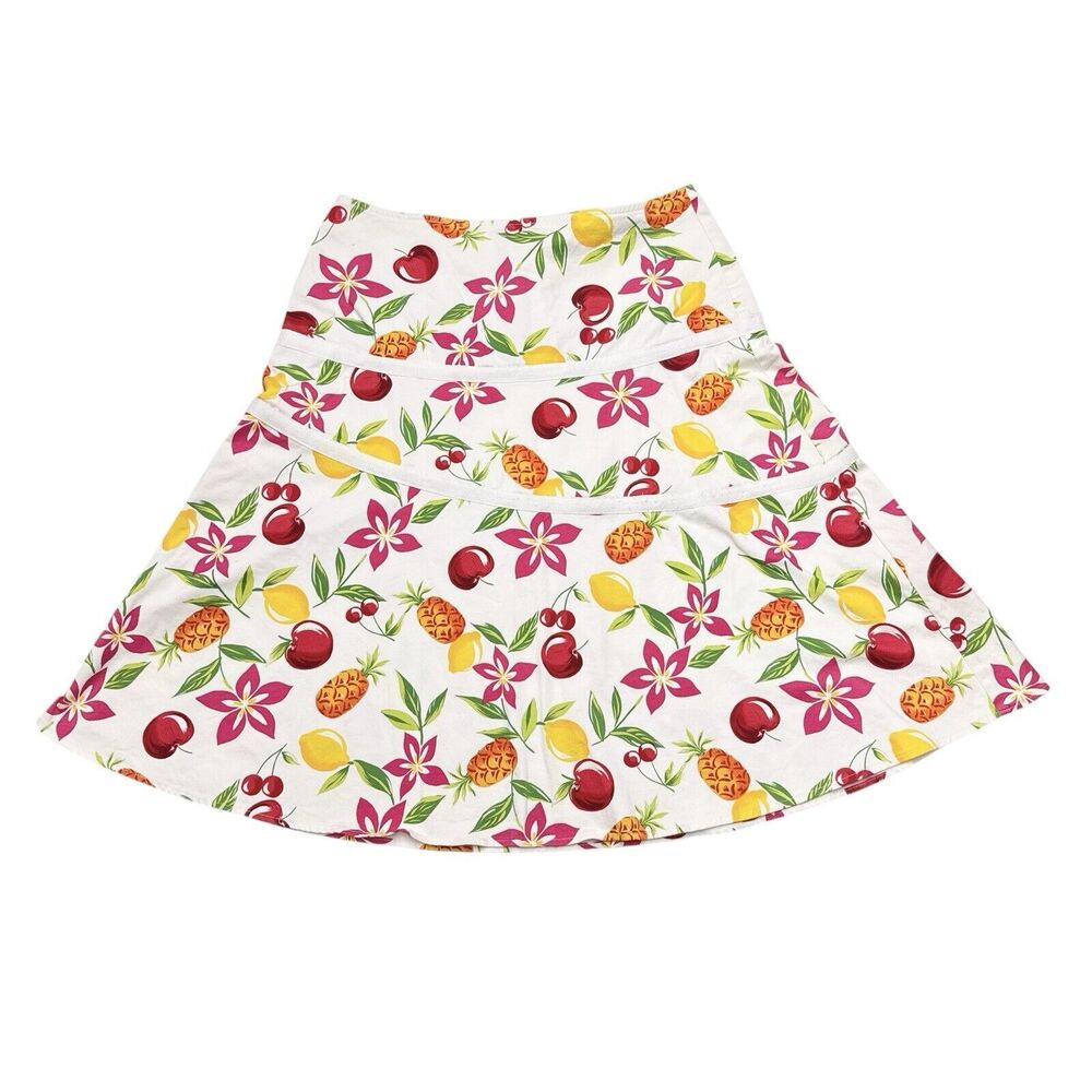 Vintage Gemilli Fruit Print Midi Skirt Sz 12 Pineapple Lemon‎ Cherry Cottagecore